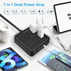 Surge Protector Power Strip 15 ft Cord,Long Power Strip with 4 Widely Outlets, Thin Extension Cord with 3 USB Ports(1 USB C Port),Slim Desk Charging Station,Black(2 Pack)