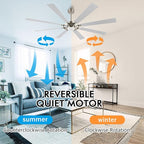 ELEHINSER 80 Inch Ceiling Fan with Lights and 3 Downrods, 8 Plywood Blades, 6-Speed Noiseless Reversible DC Motor, 3CCT, Windmill Ceiling fan for Kitchen Bedroom Living Room, Nickel and Silver