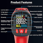 Infrared Thermometer Temperature Gun, TEMIRUP Digital IR Laser Thermometer -40°F~1472℉,K-Type Probe -40°F~1202°F, IR Temp Gun for Cooking, Pizza Ovens, Griddles, Meat, HVAC, Home & Industrial