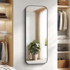Bathroom Mirror, 60 x 24 inch Metal Framed Black Rectangle Mirror, Rounded Corner Rectangular Vanity Mirror, Large Wall Mounted Mirror for Modern Bedroom Living Room Horizontal or Vertical