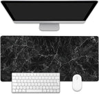 EOBKLAX Black Marble Texture Desk Mat,Large Gaming Mouse Pad,Non-Slip Rubber Base Desk Pad with Stitched Edges for Desk Office Home Decor 35.4X15.7 Inch