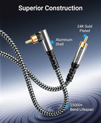 BlueRigger Subwoofer Cable 90D (50FT, RCA Audio, Dual Shielded, Gold Plated, Right Angled Male RCA Connectors) – Compatible with Subwoofer, Amplifier, Home Theater