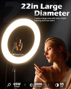 UBeesize 22'' Ring Light with 72'' Stand, 65W Large Ring Light with Phone Holder, Dimmable LED Light for Makeup Barber Stylist Tattoo YouTube TikTok Photography