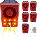 ChunHee Solar Outdoor Motion Sensor Alarm with Dog Barking Gunshot Sound, Support Recording and Adjustable Volume, 130db Loud Noise Maker 3 Work Modes Strobe Light for Home, Villa, Farm, Barn (6pack)