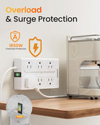 Zoxwzop Surge Protector Power Strip – 10FT Extension Cord with 12-Outlet 4 USB-A & 2 USB-C Ports, 1850W/15A, Flat Plug, Wall Mountable – ETL Listed for Home, Dorm Room