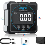 eSynic Digital Level Box - 4-Side Magnetic Digital Angle Gauge with 0.05° High Precision & Large LCD Display- Rechargeable IP54 Waterproof Inclinometer, Aluminum Frame for Woodworking/Construction