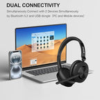 Wireless Headset with Mic, Wireless Work Headset with Mic Noise Cancelling & Mute Button (with Bluetooth V5.3, USB Dongle) for PC Computer Laptop Cell Phones Remote Work Home Office Call Center Zoom