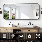 Bathroom Mirror, 60 x 24 inch Metal Framed Black Rectangle Mirror, Rounded Corner Rectangular Vanity Mirror, Large Wall Mounted Mirror for Modern Bedroom Living Room Horizontal or Vertical