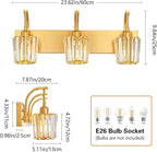 FDPBY Modern Bathroom Vanity Light, 3-Light Gold Wall Sconce with Crystal Accents, Over Mirror Bathroom Lighting Fixture, 23.62" Long Dimmable Vanity Lamp for Makeup, Easy Installation