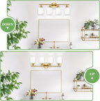 Guliaofo 4-Light Vanity Lights, Brushed Gold Bathroom Light Fixture with Striped Textured Milky White Glass Shade, Modern Vanity Lighting Fixture for Bathroom Wall Light Over Mirror, E26 Wall Sconce