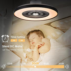 HUMHOLD 24" Bladeless Ceiling Fans with Lights and Remote/APP Control, Low Profile Ceiling Fan with 3-Dimmable Lights, Enclosed Flush Mount Ceiling Fan for Kid's Bedroom/Living Room