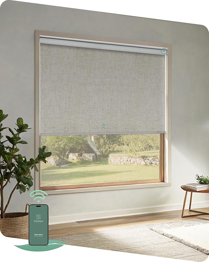 Yoolax Motorized Blinds App Control, Blackout Roller Shades for Windows, Cordless Automatic Shades Roller Window Blinds for Bedroom Living Room Office(Blackout Artisan Beige, 42" W x 72" H)