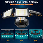 PURICH LED Security Lights Motion Sensor Outdoor Lights, 5000K Daylight, IP65 Waterproof, Dusk to Dawn, 3-Head Motion Detected Flood Light for Garage, Yard, Porch
