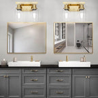 DIKAIDA 2-Light Brushed Gold Vanity Lights for Bathroom, Brushed Gold Bathroom Light Fixtures, Modern Vanity Lighting Over Mirror with Clear Glass Shade, Farmhouse Bath Wall Lamp for Mirror