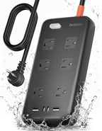 Iwister Outdoor Power Strip Weatherproof IPX6,6 Ft Extension Cord,4 USB Ports & 6 Wide Outlets for Multiple Devices,Wall Mountable for Yard,Workshop,Poolside,RV Camping,Black