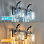 FDPBY Crystal Vanity Lights 2-Light Black Wall Lamp Modern Crystal Bathroom Light Fixtures Over Mirror 13.77" Long Bathroom Wall Sconce