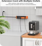 CCCEI Heavy Duty Surge Protector Power Strip 20 Amp Individual Switches. 12FT 12 Gauge Extension Cord with Multiple Outlets. Kitchen, Garage, Shop, Industrial Wall Mount Electric Extender, Orange.