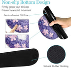 LIMKRIAN Purple Mouse Pad Large Desk Mat Set, Kawaii Cat Computer Mouse Pad with Wrist Rest Keyboard Wrist Support XXL Mousepad Cup Coaster Set, Cute Purple Office Desk Accessories Cat Decor Supplies