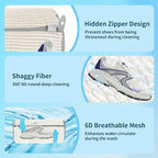 Shoe Washing Machine Bag: Laundry Shoe Bag for Washer and Dryer - 2pc Durable Hidden Zipper Reusable Shoe Cleaning Bag for Sneaker Tennis Shoes, Fluffy Fibers Keep 360° Wrap-around Cleaning