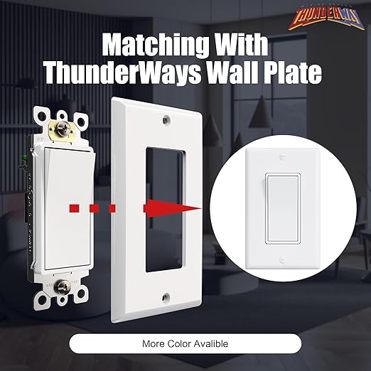 ThunderWay 3 Way Decorator Light Switch with Wall Plates, 15A 120/277V Decora Three Way Electrical Wall Paddle Rocker Switches Replacement, Residential Grade, UL Listed, Glossy White(20 Pack)