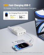 35W Fast Charging SUPERDANNY 4-Outlet 4-USB Power Strip with 20W C Port Fast Charge–6FT Extension Cord, Surge Protector 1080J, Overload Switch, Mountable, for Home, Office, School, Dorm - White