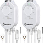 2 Pcs Plug in Thermostat for Heater, Thermostat Plug Outlet with 4.9FT Power Cord, Heating and Cooling Thermostats Outlet with Temperature Probe for Space Heater, Greenhouse Fan (White)