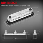DAIERTEK 300A Copper Bus Bar 12V, Power Distribution Block with Cover 3 x 3/8” M10 Studs & 10 x M5 Terminal Screws for Car Marine Solar Battery Negative & Positve