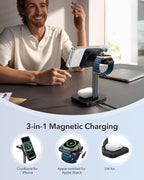 ESR for MagSafe Charger Stand, 3 in 1 Charging Station with CryoBoost, Phone-Cooling Wireless Charging, 15W MagSafe Stand, for iPhone 17/16/15/14/13/12, AirPods, Apple Watch, Black
