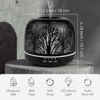 ARVIDSSON 500ml Essential Oil Diffuser, Metal Diffusers for Essential Oils, Aromatherapy Diffuser for Large Room, Color Mood Light & Mist Timer Setting, Gift for Women - Black Tree