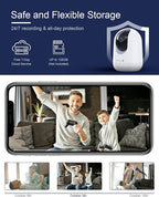 Indoor Security Camera 2K, Pet Camera with Phone App, WiFi Cameras for Home Security Camera for Dog/ Baby Monitor/Elder Pan Tilt, 5/2.4GHz, 24/7, 2-Way Talk, Human Detection, Motion Tracking, Cloud