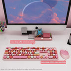 KOOTOP Cute Pink Wireless Keyboard and Mouse, 2.4G Retro Round Keycap for PC, Mac, Laptop, Tablet, Computer Windows