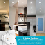 LUXRITE 4 Inch Square Recessed LED Can Lights, CCT Color Temperature Selectable 2700K | 3000K | 3500K | 4000K | 5000K, Dimmable Recessed Lights, 750 Lumens, CRI 90, Energy Star, Wet Rated (6 Pack)