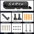 Wall Mount for PS4 Pro with Detachable 2 Controller Holder & Headphone Hanger Metal Wall Mount Stand Kit Mount on The Wall Or on The Back Of The TV, Compatible with PS4 Pro