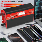 700W Pure Sine Wave Inverter 12V DC to 120V AC – 1400W Peak, Power Inverter with 2 AC Outlets + Dual 3.4A USB Ports, Display, Auto Recovery & 6 Protections for RV, Truck, Camping, Home Backup