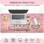 ToLuLu Desk Mat, XXL Large Mouse Pad Wrist Support Set，4 in1 Gaming Mousepad Desk Pad+ Ergonomic Mouse Pad with Wrist Rest + Keyboard Wrist Rest+Coaster for Women Home Office Table, Pink Stay Positive