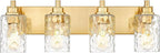 METWET 4-Light Bathroom Light Fixtures, 24.5 Inch Brushed Gold Vanity Lights with Clear Hammered Glass Cylinder Shade, Modern Vanity Lighting Fixture Over Mirror, VL198-BG-4