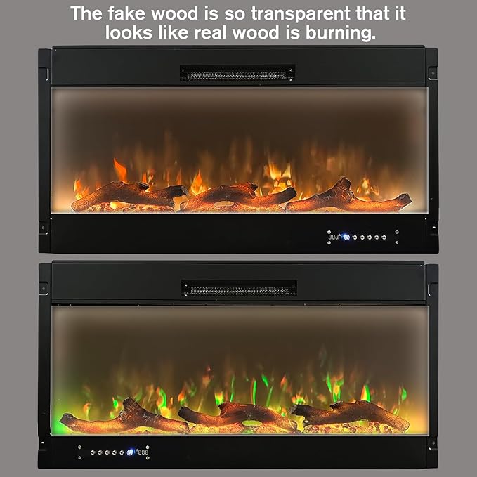 Electric Fireplace Wall Fireplace Recessed Electric Fireplace Fake Fireplace Logs Synthetic Resin Decoration Electric Transparent Logs Flame Suitable for 60" Electric Fireplaces 6Pieces