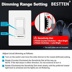 BESTTEN 5 Pack Dimmer Light Switch, Single Pole or 3-Way, Compatible with Dimmable LED, CFL, Incandescent and Halogen Bulb, LED Slide Dimmer Switch, Neutral Wire Not Required, 120VAC, UL Listed, White
