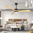 revoici 52” Ceiling Fans with Lights Remote Control, Quiet DC Motor 3 Blade Wood Ceiling Fan with LED Light, Indoor Outdoor Ceiling Fans for Patio Living Room, Bedroom, Office