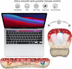 Ergonomic Mouse Pad Wrist Support and Keyboard Wrist Rest Set with Coasters, Non-Slip PU Base, Easy Typing & Pain Relief, Perfect for Home Office Working Studying, Red Glitter Quote Live Laugh Love