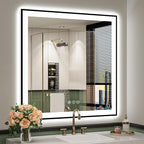 YEELAIT 36x36 Inch LED Bathroom Mirror with Lights (Front Lit and Backlit) Black Framed Lighted Vanity Mirror for Bathroom Wall Dimmable Anti-Fog Memory Tempered Glass Horizontal/Vertical
