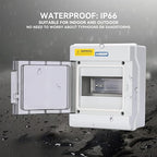 Mollom 6 Way Power Distribution Box with Bus Bars and Din Rail for Miniature Circuit Breaker MCB, Waterproof IP66.Padlock Available for Indoor and Outdoor Use
