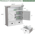 Bathroom Wall Cabinet, 23x25 Inch Farmhouse Medicine Cabinet Over Toilet with Drawer 2 Doors, Motion Lighting & Adjustable Shelves, White Above Toilet Storage for Laundry, Kitchen