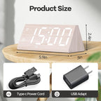 Digital Alarm Clock, with Wooden Electronic LED Time Display, 3 Alarm Settings, Humidity & Temperature Detect, Wood Made Electric Clocks for Bedroom, Bedside, Desk (White-Big Bold)