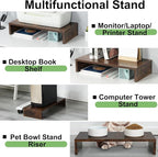 TEAMIX 2 Pack Monitor Stand Riser-20 inch, Wooden Tabletop Shelf for TV/PC/Laptop/Printer, Rustic Brown Monitor Riser with Storage, Computer Stand Ergonomic Design