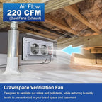 Abestorm Crawlspace Ventilation Fan with Humidistat, Basement Vent Fans with Dehumidistat & Freeze Protection Thermostat, Dual Air Vent Fan for Basement/Kitchen (220 CFM Airflow)