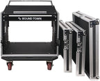 Sound Town High-Quality 1/2” (12mm) Plywood 8U PA DJ Pro Audio Rack/Road ATA Case with 11U Slant Mixer Top, Locking Drawer, 20.2’’ Rackable Depth and Casters (STMR-8D2)