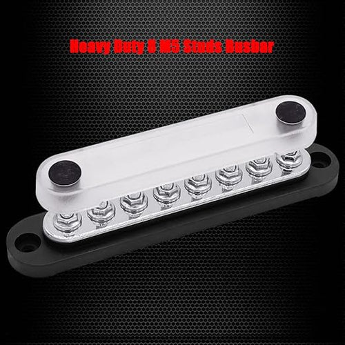 8 x M5 (#10) Studs Power Distribution Block Bus Bar 12V, Ampper 5.9" HD 120A Marine BusBar Battery Distribution Block W/Cover for Car Boat Solar (Black)