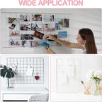 PATIKIL 24"x24" Wire Grid Panel, 2 Pack Board Photo Pictures Memo Display Grid Panels Hanging Organizer Wall Decorative Panel for Home Office Wedding, Pink