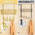 Kaiferty Over The Door Hooks Organizer, Coat Rack Over The Door Storage Hanger Towel Rack, Back of Door Storage Organizer for Bathroom,Bedroom,Kitchen,Office (Gold, 2-Tier)